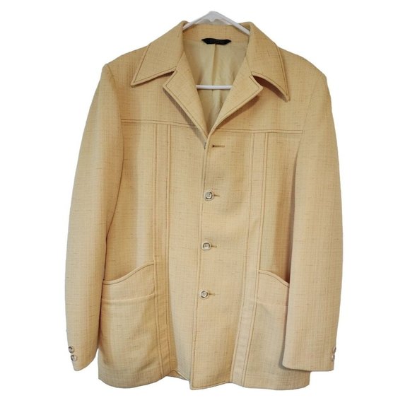 Vintage Retro Mens Lee Wald Yellow Suit Jacket Pants Disco Pimp Summer Vacation - Picture 12 of 16